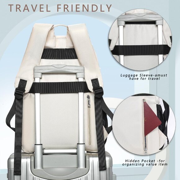 Girls Black Beige 15.6in Laptop Kids Backpack For Middle School College Students - Picture 5 of 7